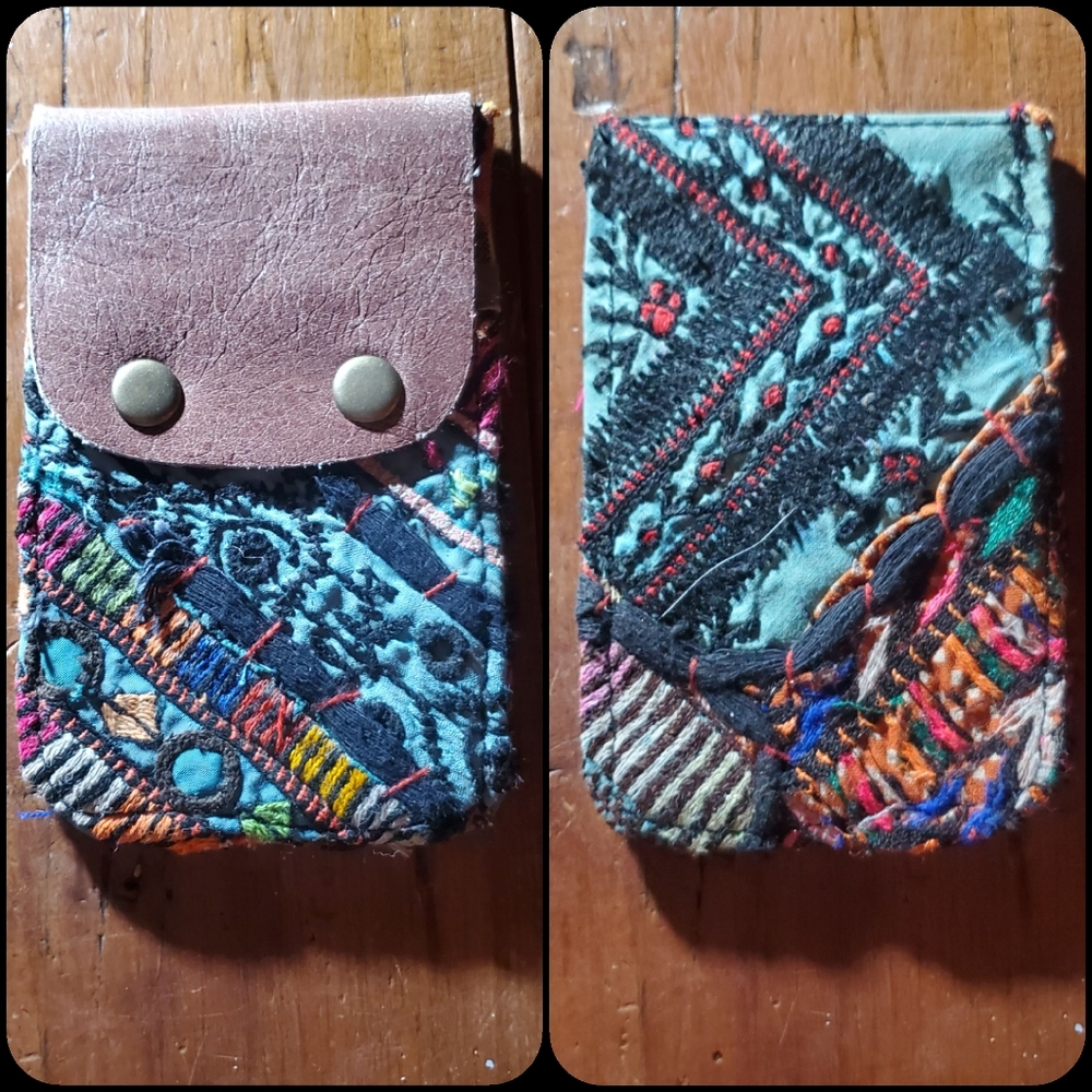 🔮🎱 Free People Boho Embroidered Repurposed vtg banjara hippie Wallet card case
